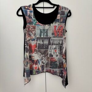 y2k i love new york collage print bling top